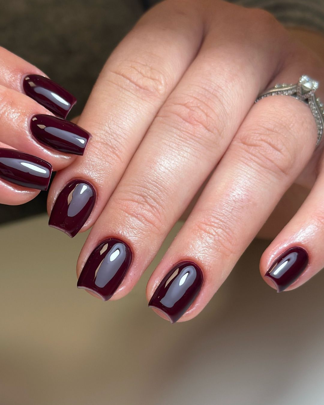 Glossy Deep Burgundy Square Winter Nails