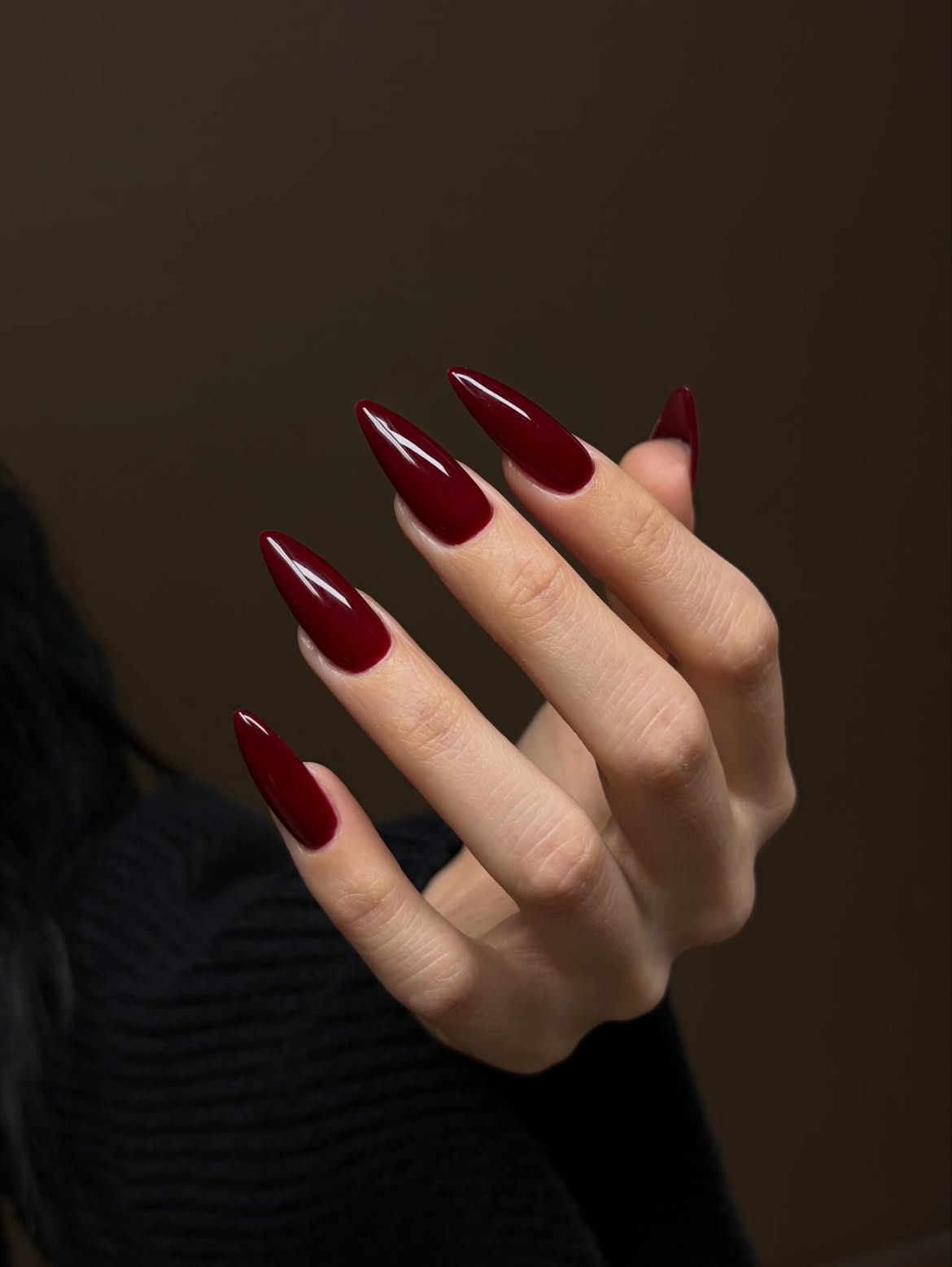 Glossy Deep Burgundy Stiletto Winter Nails