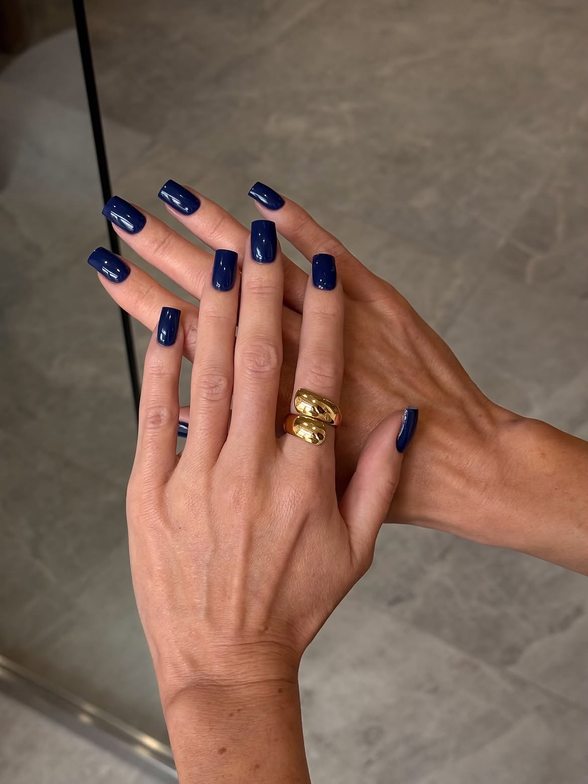 Glossy Midnight Blue Square Winter Nails