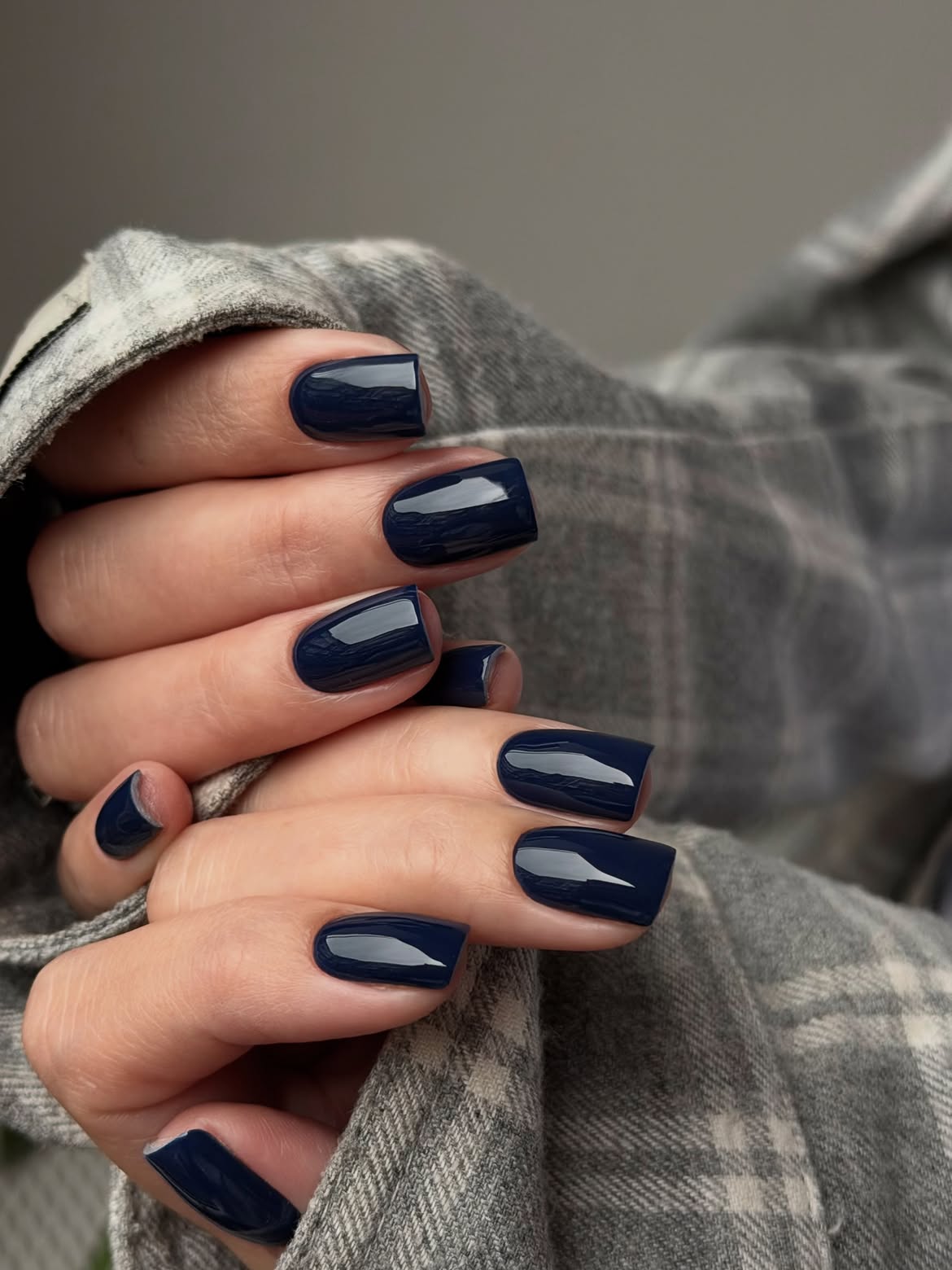Glossy Navy Blue Square Winter Nails