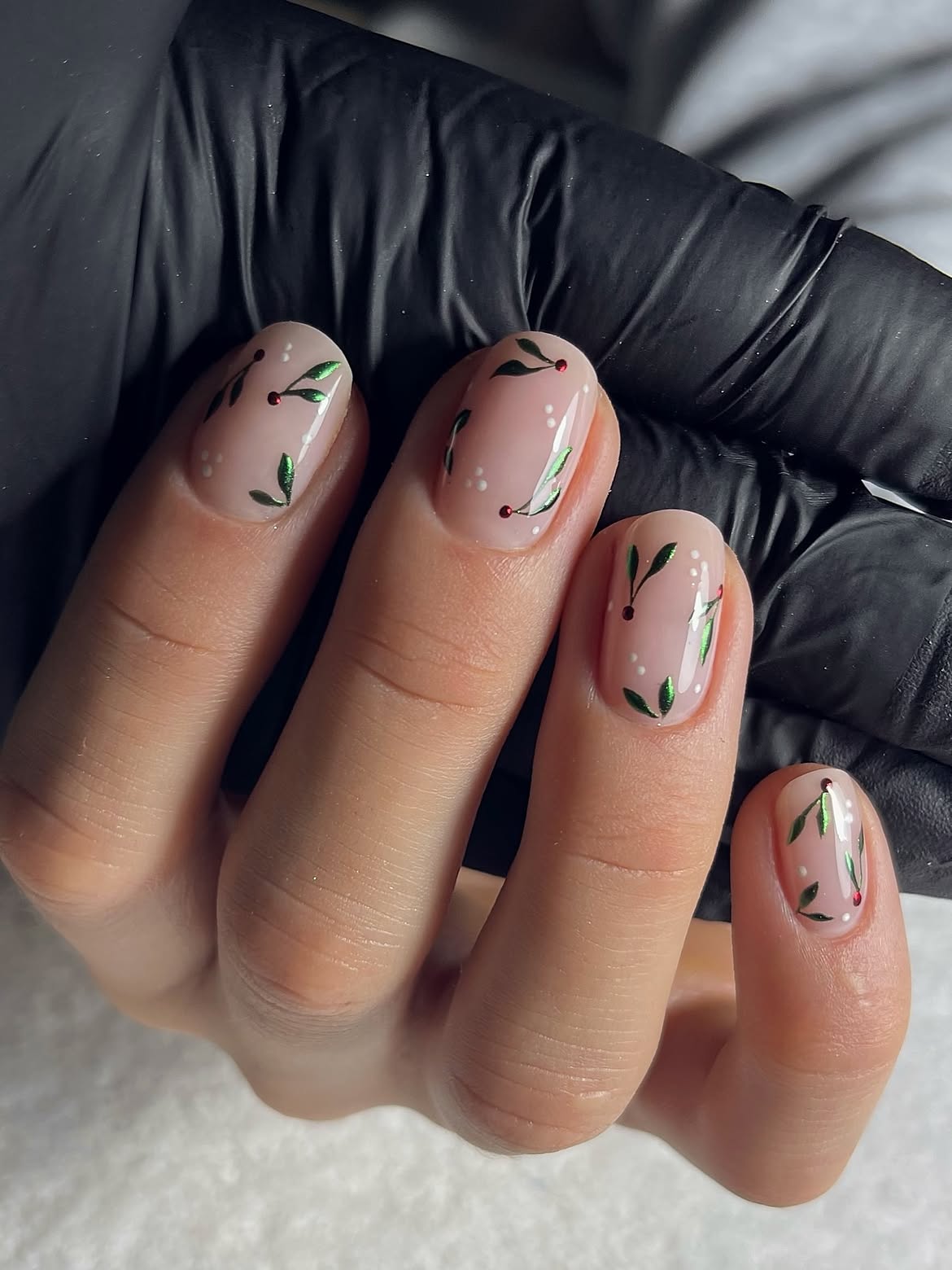 Glossy Nude Mistletoe Short Oval Nails