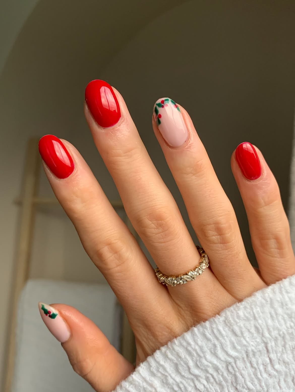 Glossy Red and Holly Berry Nail Art