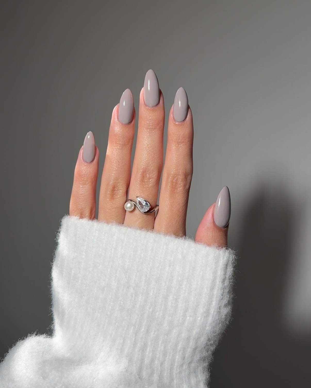 Glossy Taupe Almond Winter Nails