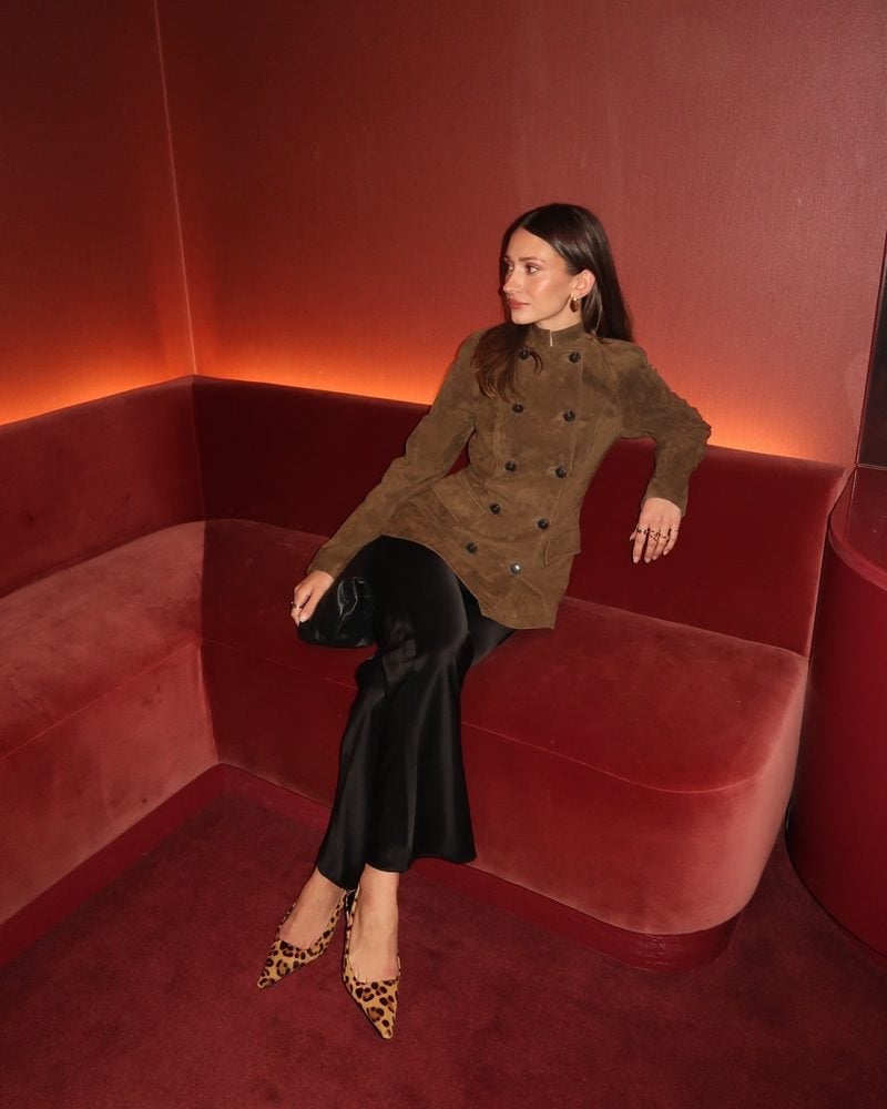 Suede Jacket With Satin Wide-Leg Trousers Suede Jacket With Satin Wide-Leg Trousers — Going Out Outfits