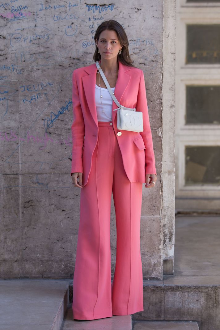 Vibrant Pink Pantsuit With White Camisole Vibrant Pink Pantsuit With White Camisole — Going Out Outfits