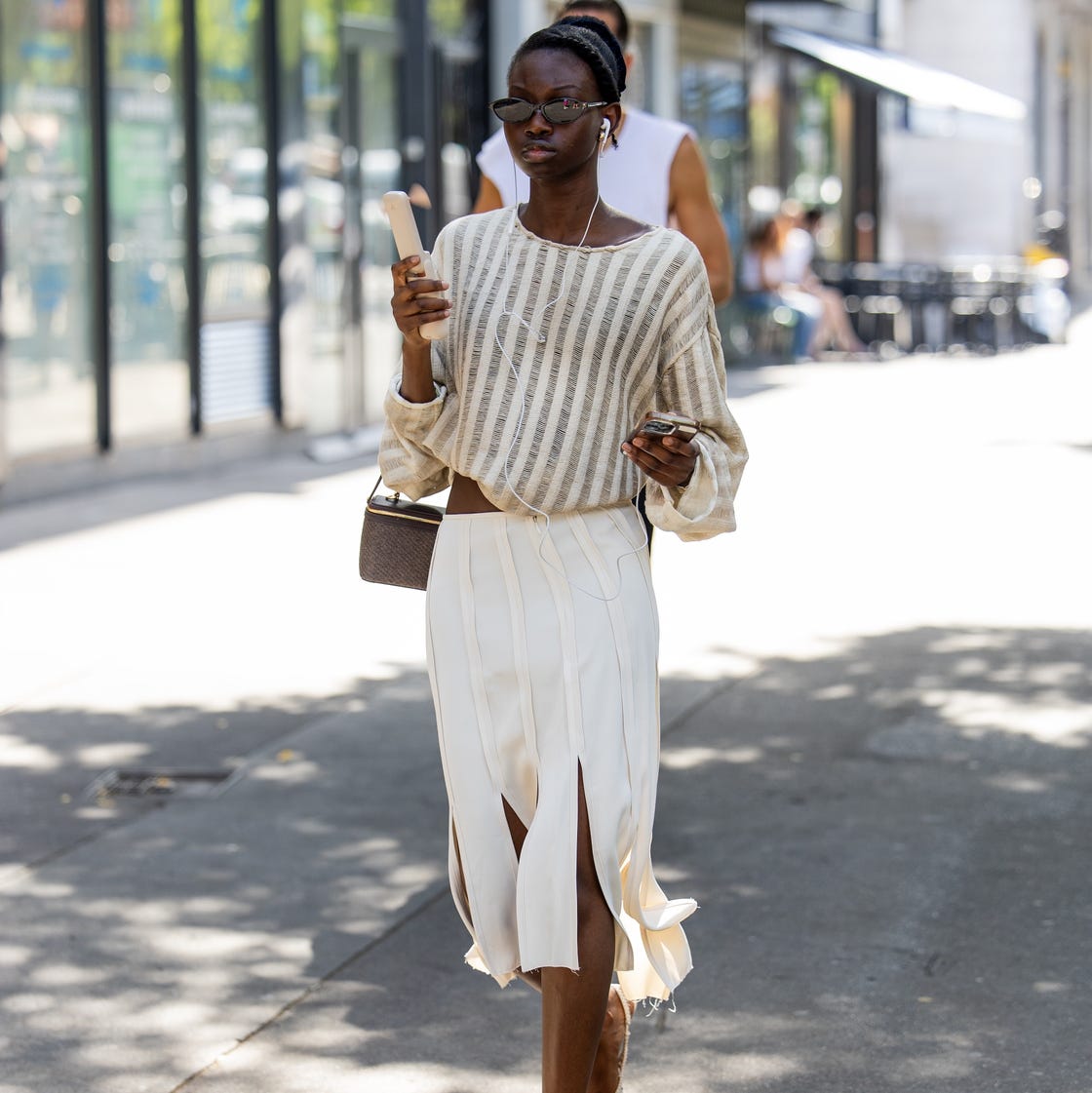Sheer Striped Top With Pleated Midi Skirt Sheer Striped Top With Pleated Midi Skirt — Going Out Outfits