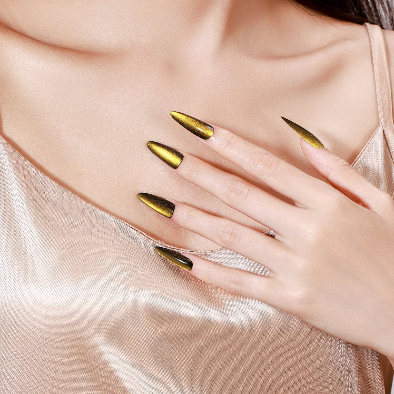 Long Stiletto Full Gold Chrome Nails Long Stiletto Full Gold Chrome Nails