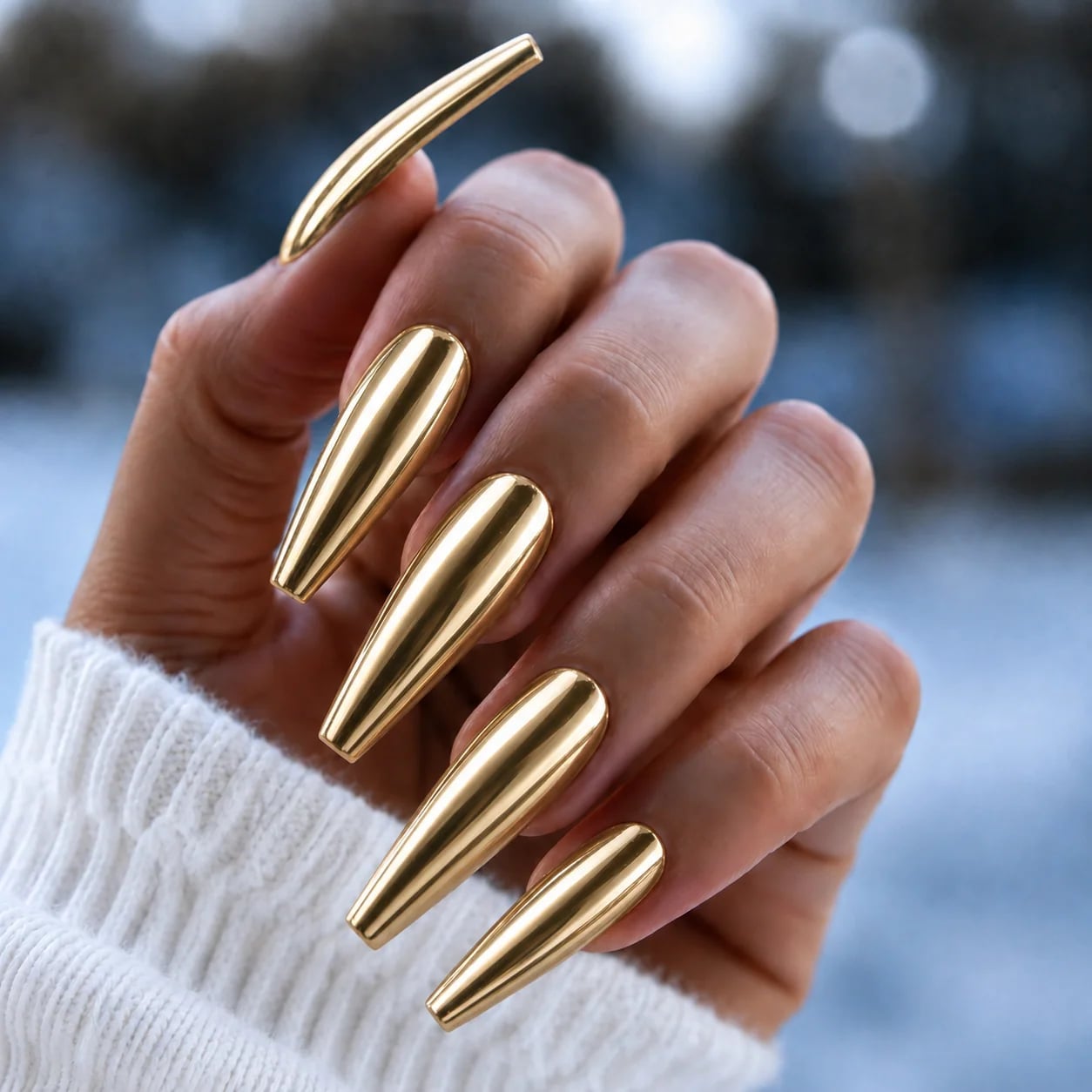 Light Gold Mirror Chrome Nails Light Gold Mirror Chrome Nails — Gold Chrome Nails