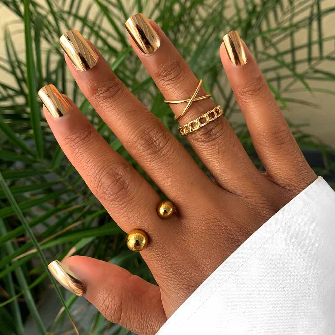 Short Square Full Gold Chrome Nails Short Square Full Gold Chrome Nails