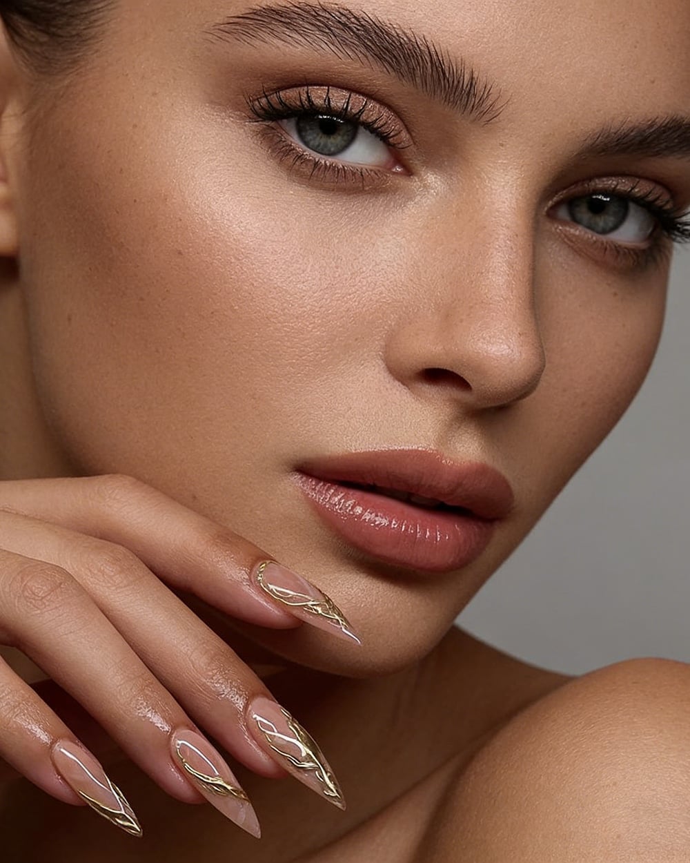 Long Almond Gold Chrome Line Art Nails Long Almond Gold Chrome Line Art Nails — Gold Chrome Nails