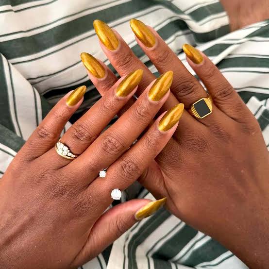 Long Stiletto Gold Chrome Nails Long Stiletto Gold Chrome Nails