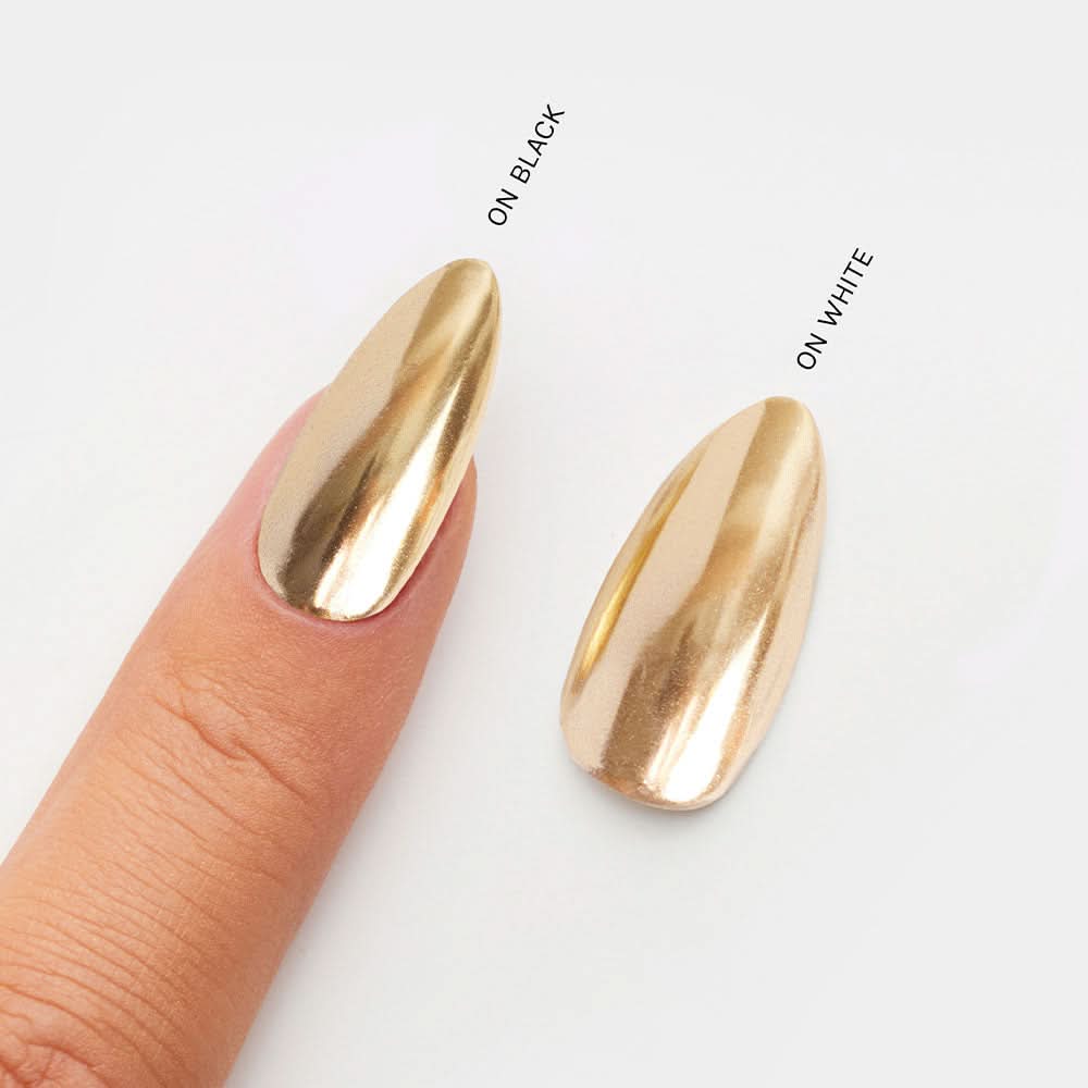 Medium Almond Mirror Gold Chrome Nails Medium Almond Mirror Gold Chrome Nails