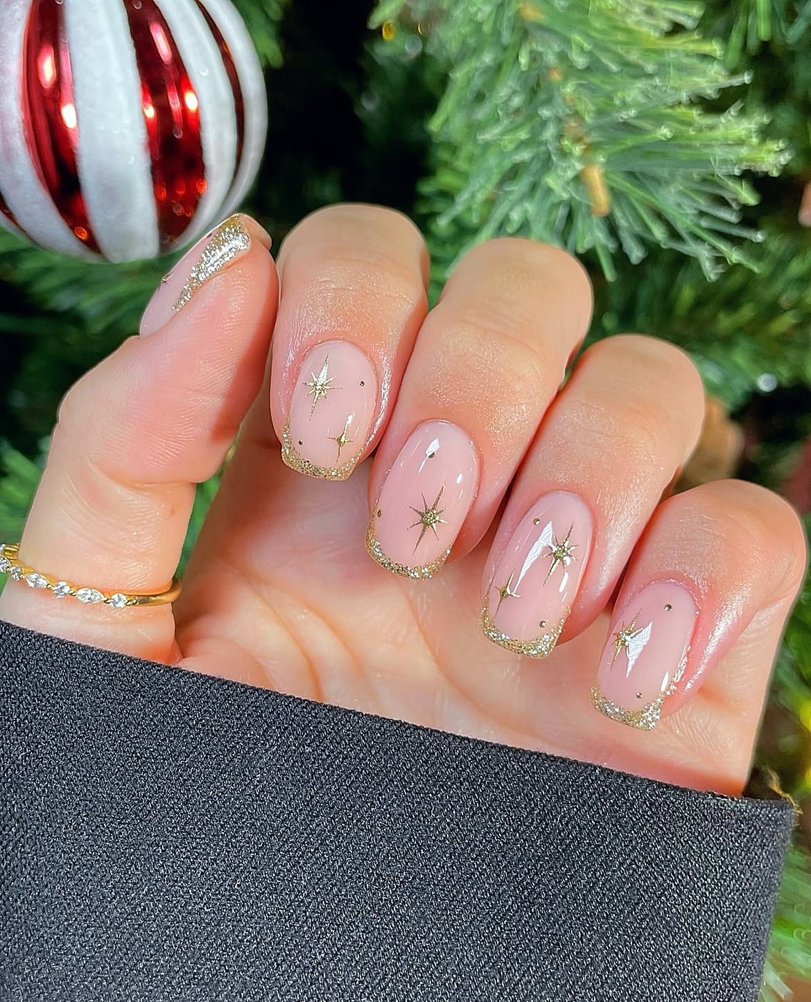 Golden Star French Tip Christmas Nails