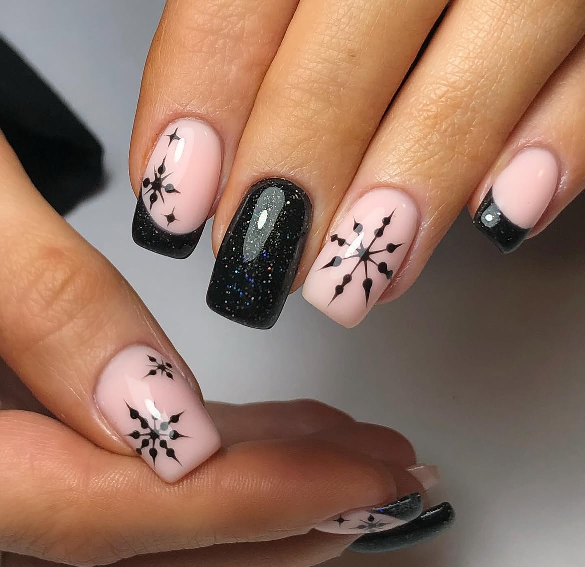 Goth Christmas Snowflake French Tips