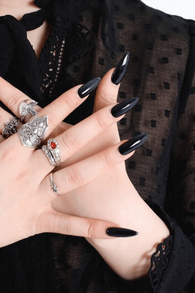Long Sharp Glossy Black Nails Long Sharp Glossy Black Nails — Goth Nails