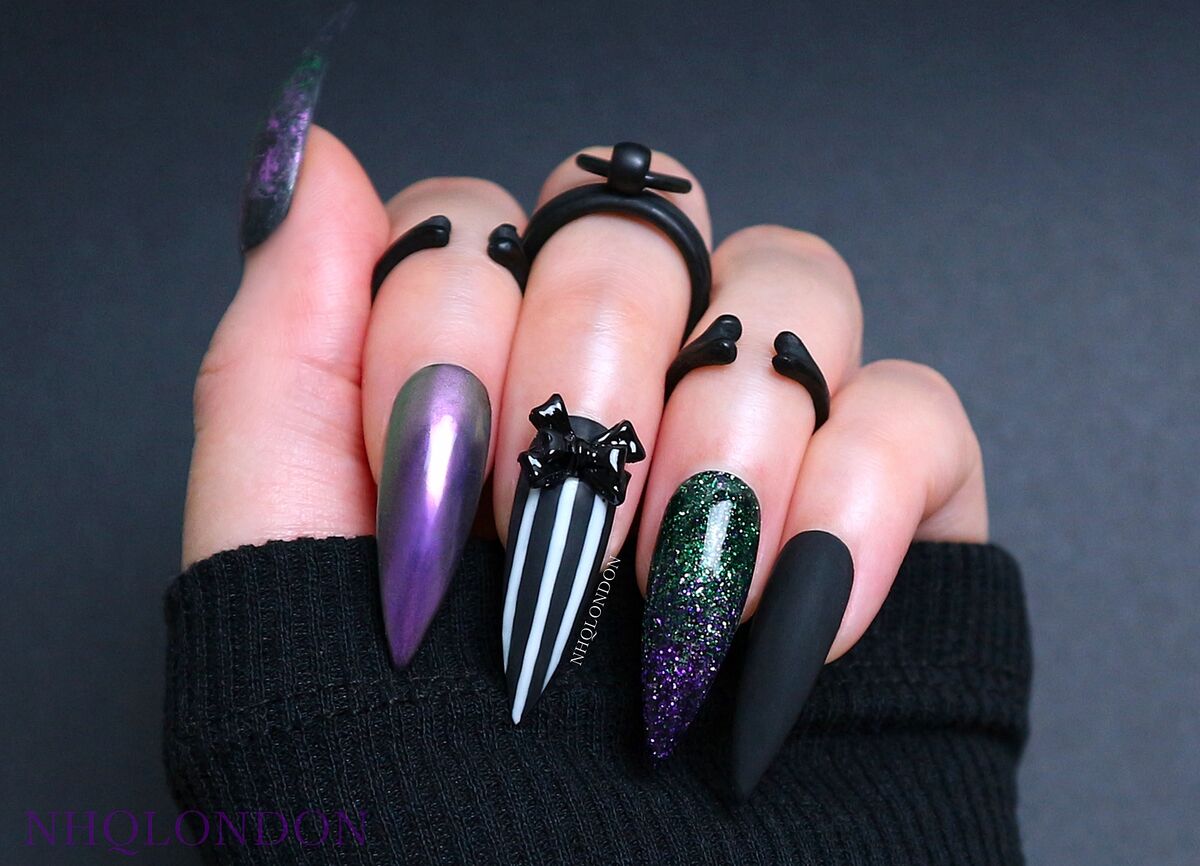 Long Stiletto Nails With Mixed Finishes, стилет Long Stiletto Nails With Mixed Finishes, стилет — Goth Nails