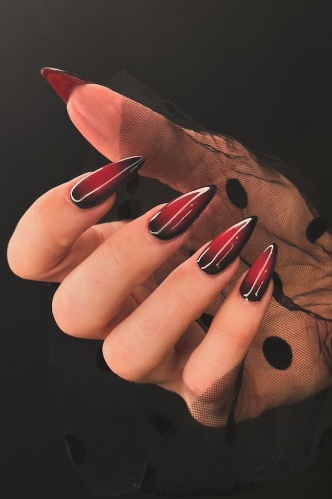 Long Sharp Red Black Gradient Nails Long Sharp Red Black Gradient Nails — Goth Nails