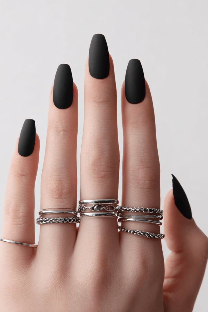 Long Coffin Matte Black Nails Long Coffin Matte Black Nails — Goth Nails