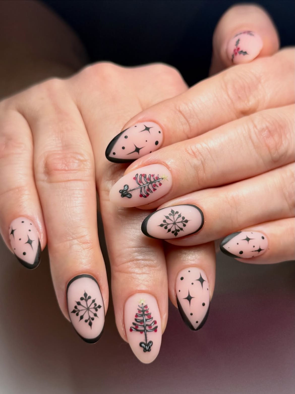 Gothic Christmas Tree and Snowflake French Tips