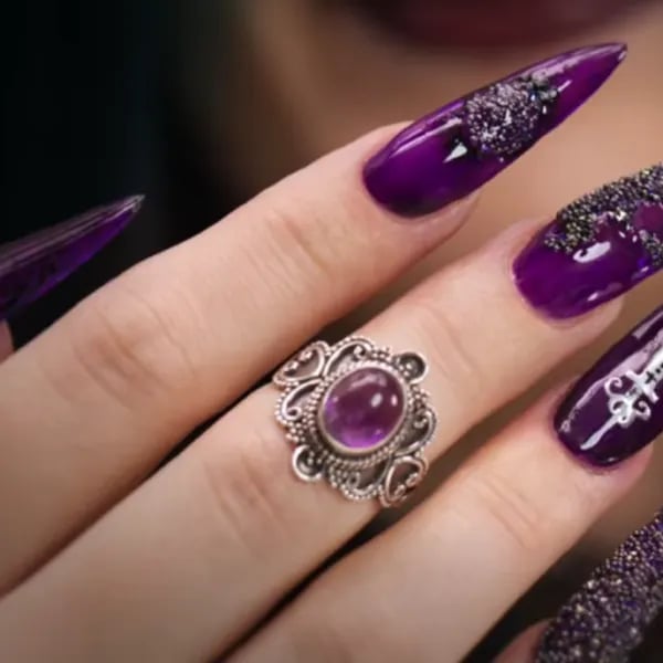 Deep Purple Glossy Nails with Beaded Accents Deep Purple Glossy Nails with Beaded Accents — Gothic Nails