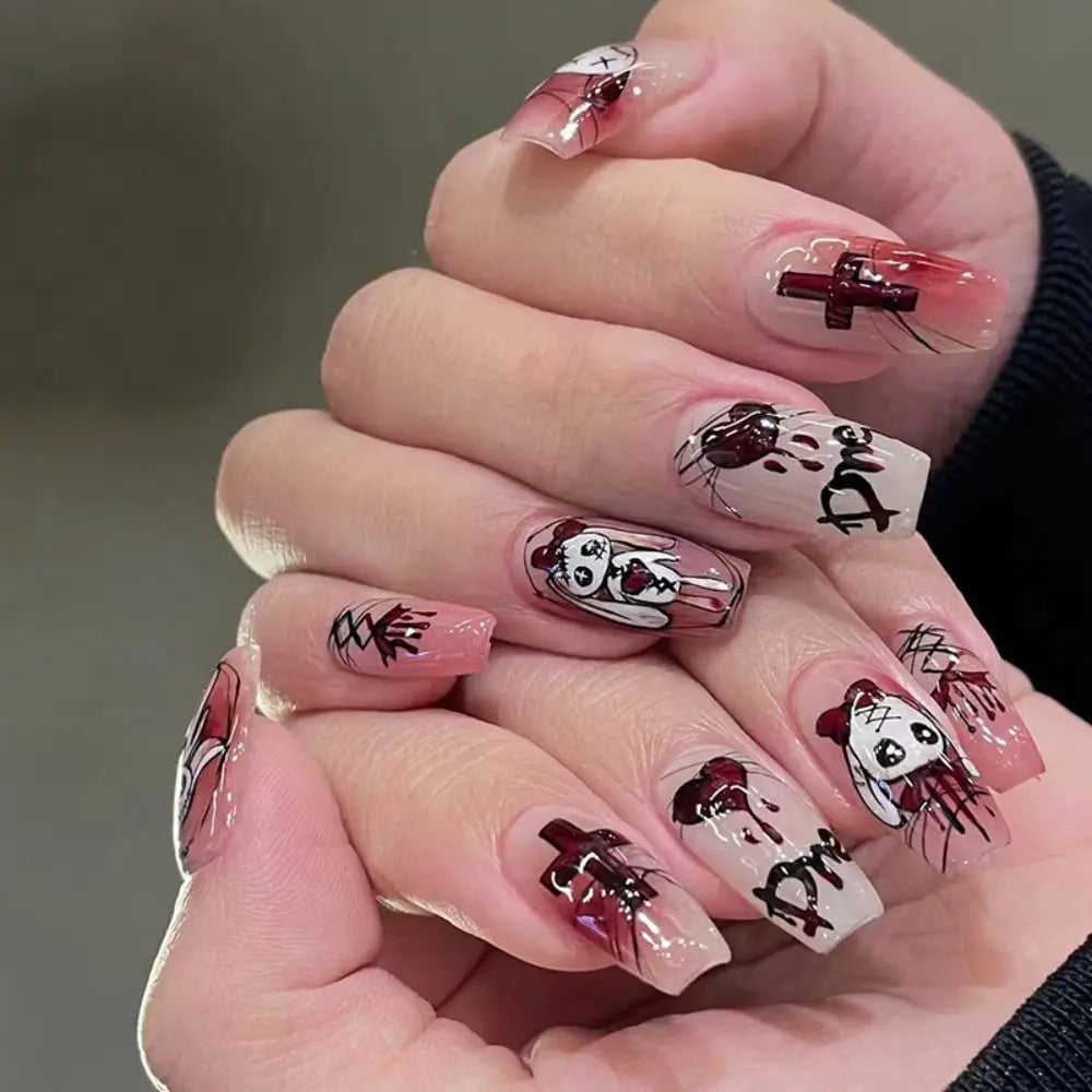 Long Coffin Nails with Horror Illustrations Long Coffin Nails with Horror Illustrations — Gothic Nails