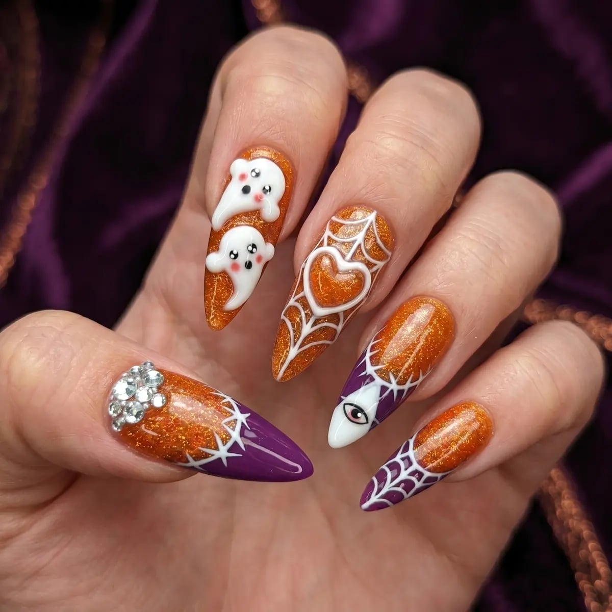 Orange Glitter Stilettos with 3D Ghosts Orange Glitter Stilettos with 3D Ghosts — Gothic Nails