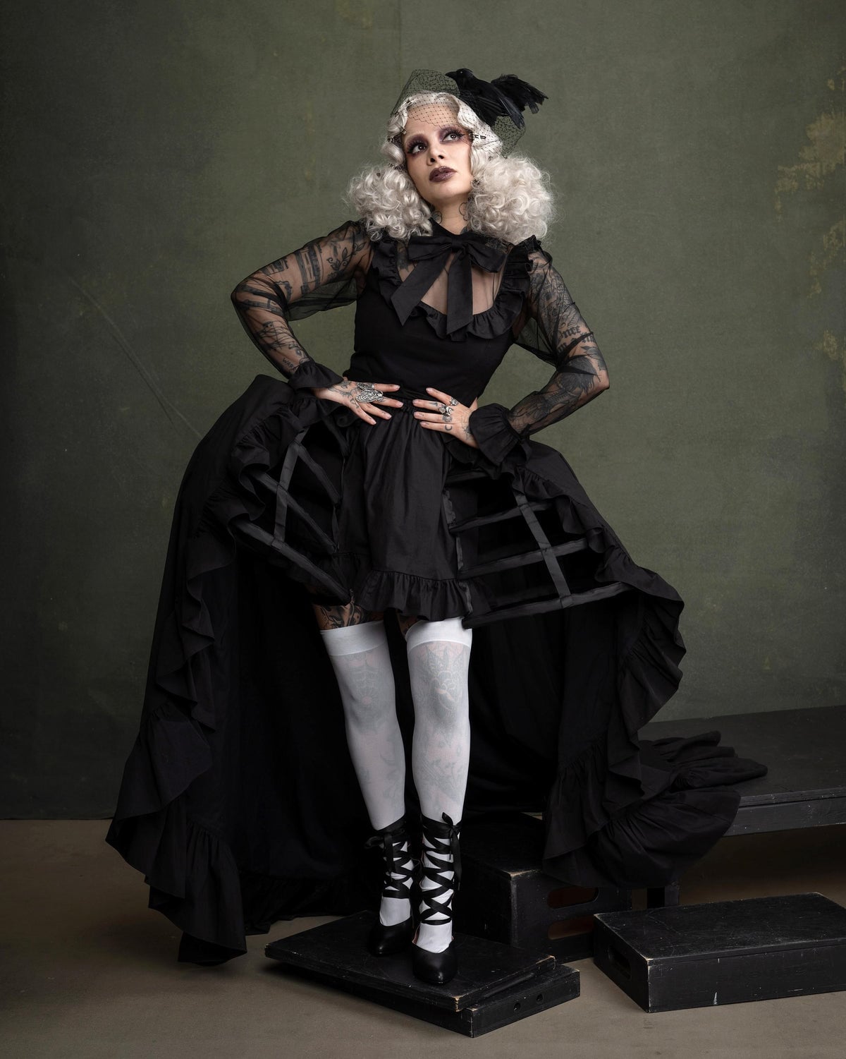 Dramatic Gothic Dress With Cage Skirt Dramatic Gothic Dress With Cage Skirt — Gothic Outfits