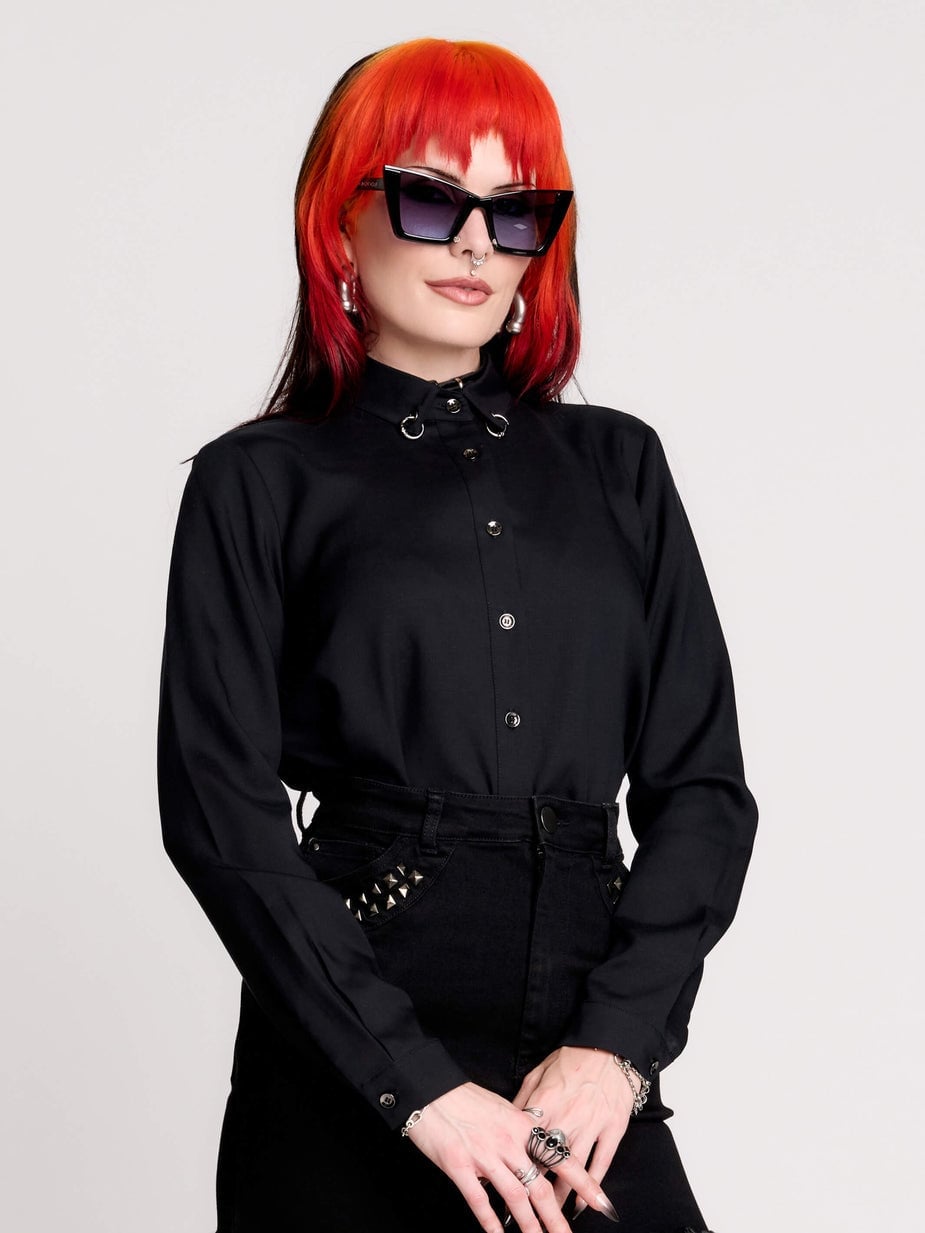 Button-Up Shirt With Metal Ring Details Button-Up Shirt With Metal Ring Details — Gothic Outfits