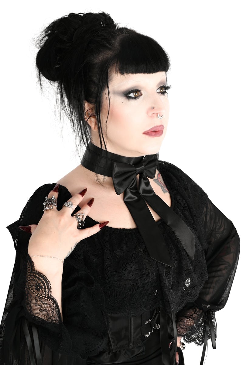 Black Lace-Trimmed Dress With Satin Choker Black Lace-Trimmed Dress With Satin Choker — Gothic Outfits