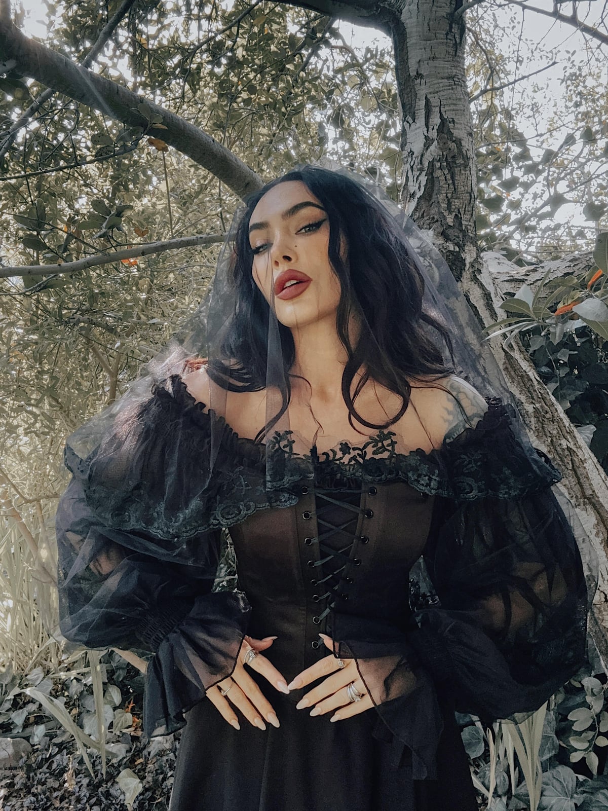 Off-Shoulder Gothic Dress With Sheer Sleeves Off-Shoulder Gothic Dress With Sheer Sleeves — Gothic Outfits