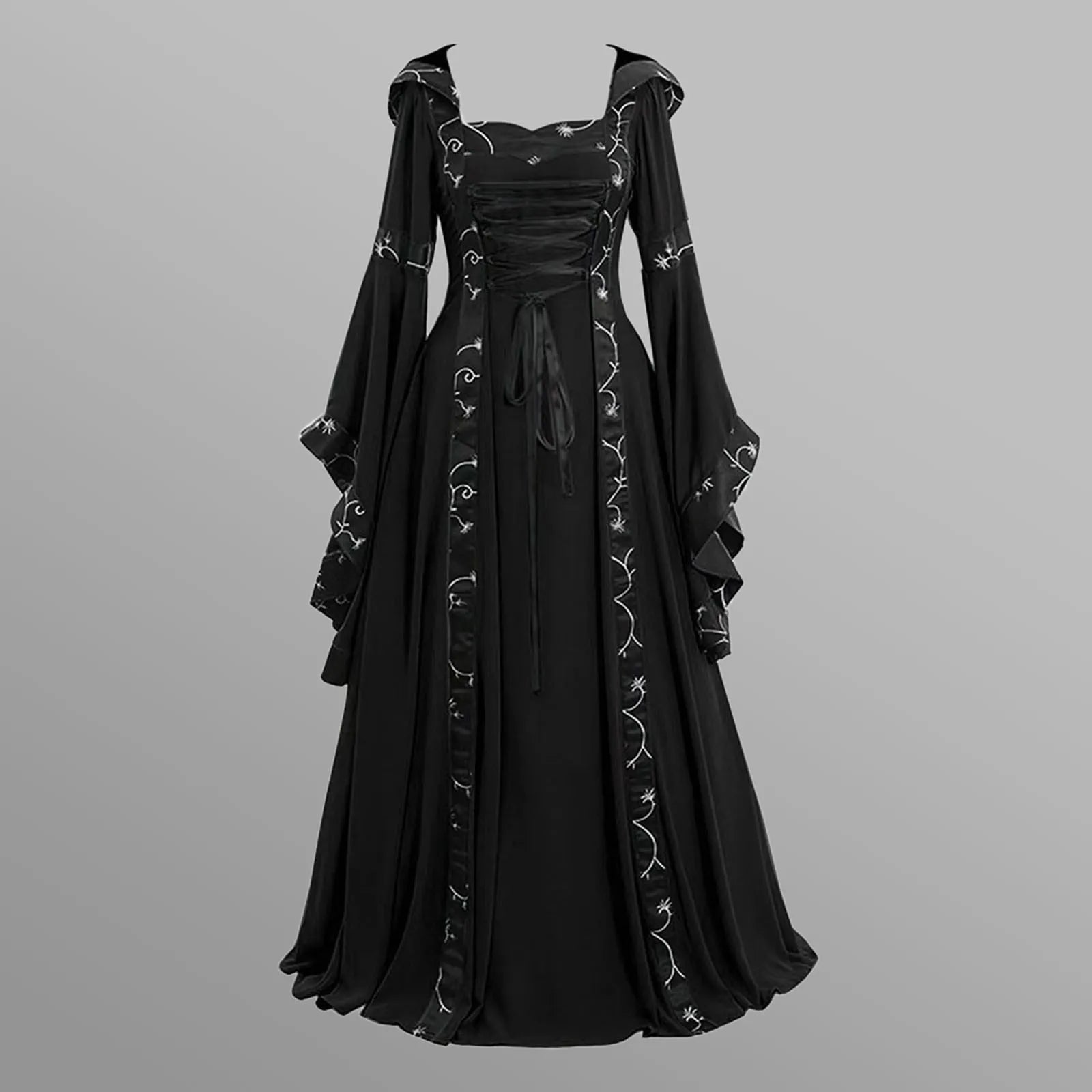 Black Gothic Dress With Tiered Ruffled Skirt Black Gothic Dress With Tiered Ruffled Skirt — Gothic Outfits