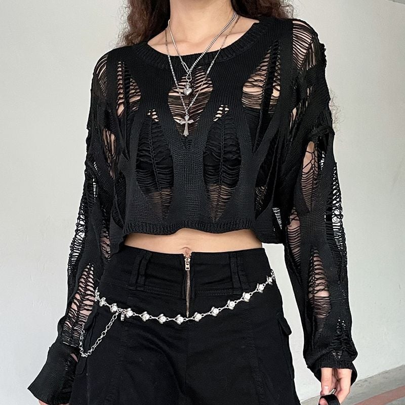 Distressed Knit Cropped Sweater Distressed Knit Cropped Sweater — Gothic Style