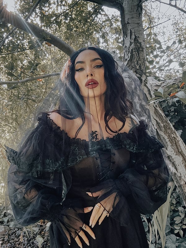 Off-the-Shoulder Dress With Sheer Sleeves Off-the-Shoulder Dress With Sheer Sleeves — Gothic Style
