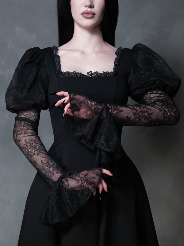 Square Neckline Dress With Lace Sleeves Square Neckline Dress With Lace Sleeves — Gothic Style