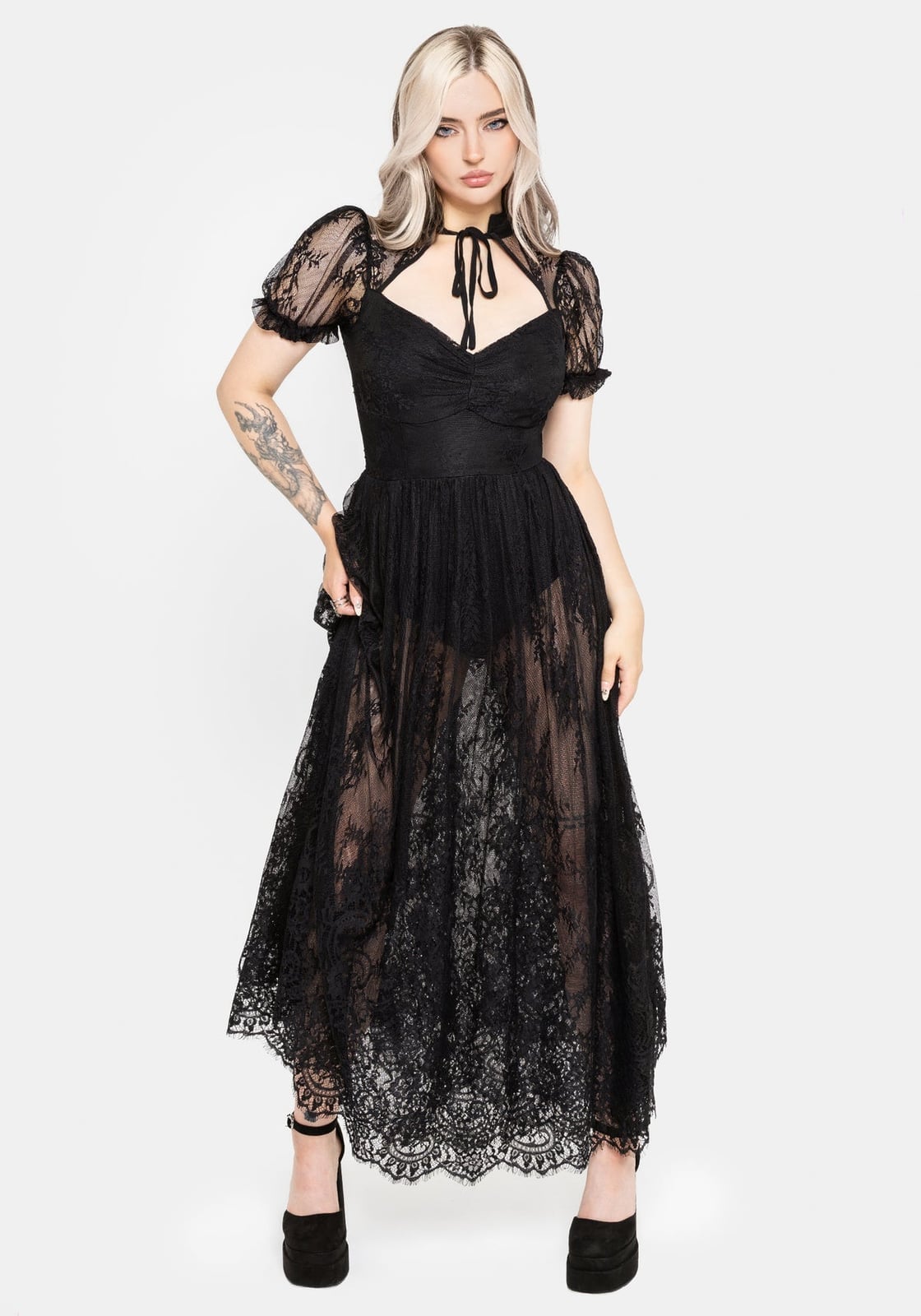 Lace Fit and Flare With Puff Sleeves Lace Fit and Flare With Puff Sleeves — Gothic Style