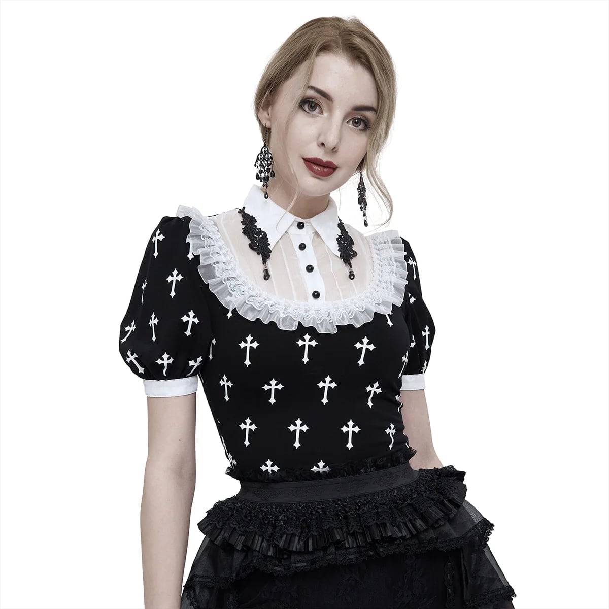 Black Top With White Crosses Black Top With White Crosses — Gothic Style
