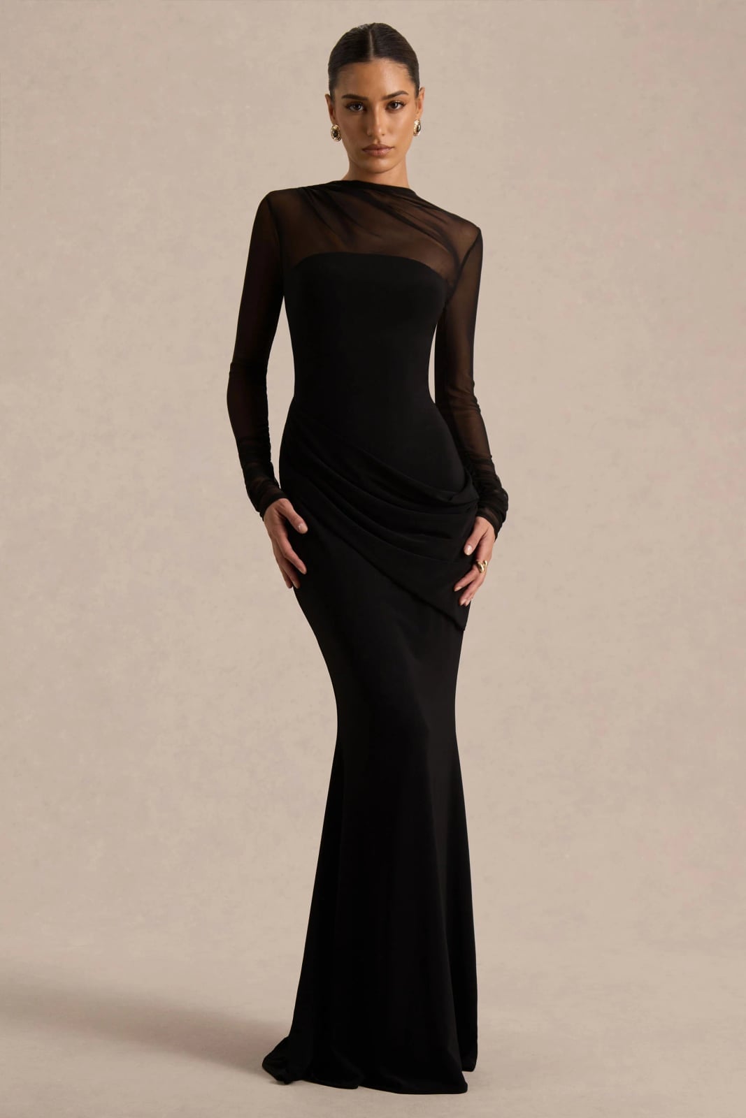 Sheer Mesh Neckline Gown with Mermaid Silhouette Sheer Mesh Neckline Gown with Mermaid Silhouette — Gowns Dresses