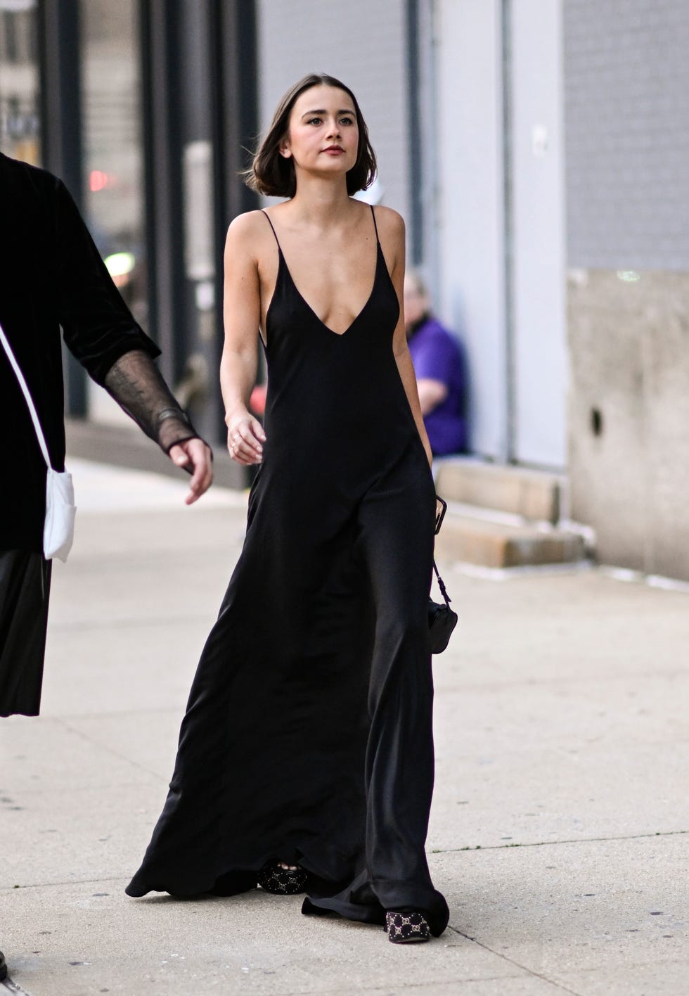 Black Silk Slip Dress with Deep V-Neckline, Close-Up Take Black Silk Slip Dress with Deep V-Neckline, Close-Up Take — Gowns Dresses