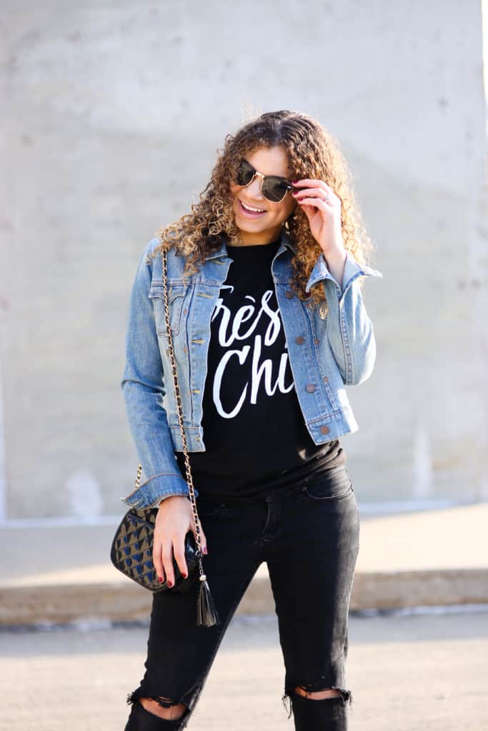Graphic Tee Under Denim Jacket With Black Jeans Graphic Tee Under Denim Jacket With Black Jeans — Graphic Tee Outfits