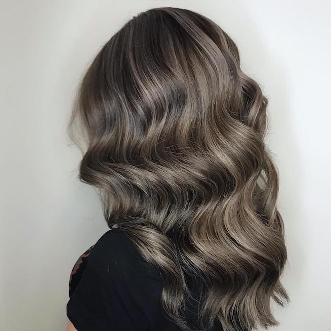 Mid-Back Length With Ash Brown Silver Blend Mid-Back Length With Ash Brown Silver Blend — Gray Blending
