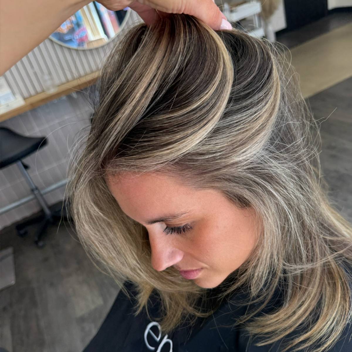Collarbone Length With Dark Brown Gray Blend Collarbone Length With Dark Brown Gray Blend — Gray Blending