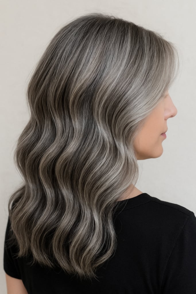 Collarbone Length Gray Blonde Balayage Collarbone Length Gray Blonde Balayage — Gray Blending