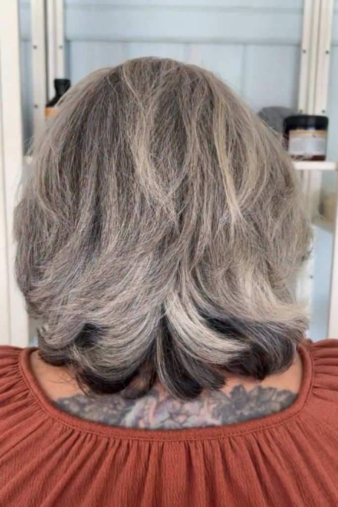 Collarbone Lob With Gray Blonde Balayage, Wavy Collarbone Lob With Gray Blonde Balayage, Wavy — Gray Blending