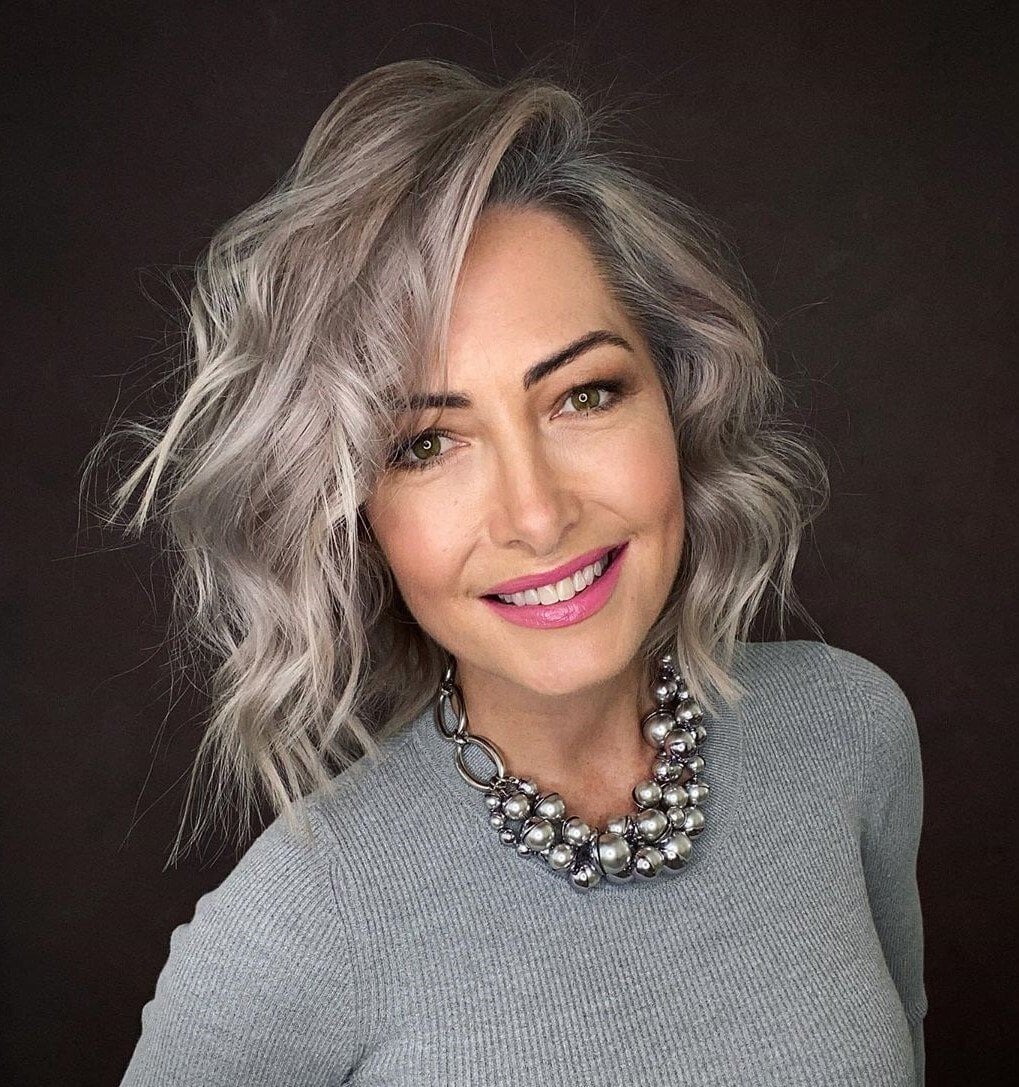 Chin Length Bob With Voluminous Waves Chin Length Bob With Voluminous Waves — Gray Blending