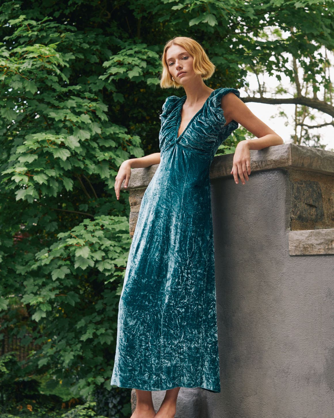 Teal crushed velvet maxi dress for evening Teal crushed velvet maxi dress for evening — Green Dress