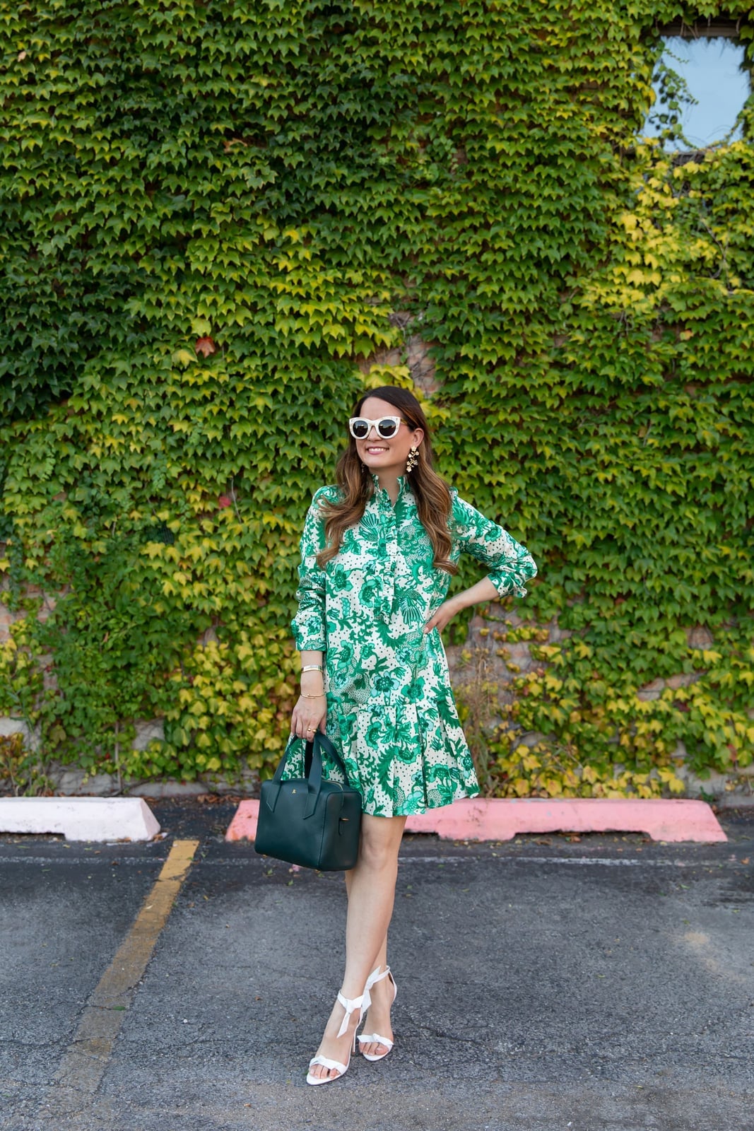 Green And White Floral Print Midi Dress Green And White Floral Print Midi Dress — Green Dress Outfit