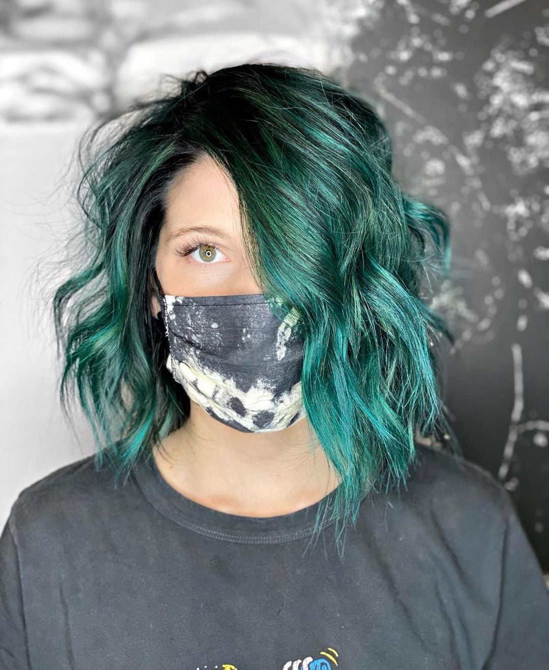 Dark Base With Emerald Green Highlights Lob Dark Base With Emerald Green Highlights Lob — Green Hair