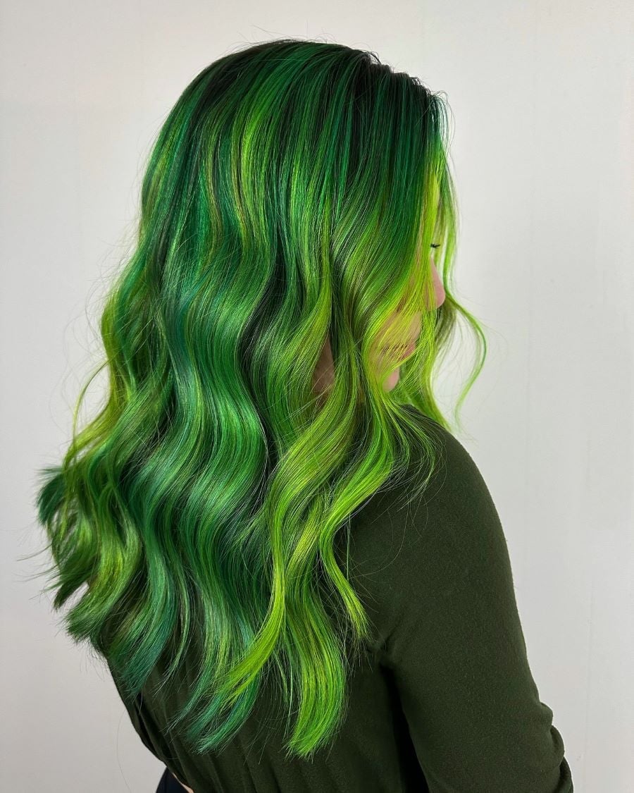 Lime Green and Bright Green Highlights Lime Green and Bright Green Highlights — Green Hair