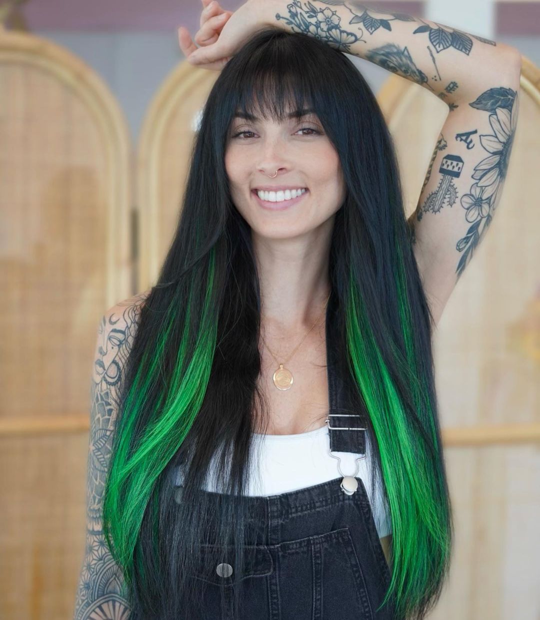 Black Base With Bright Green Streaks Black Base With Bright Green Streaks — Green Hair