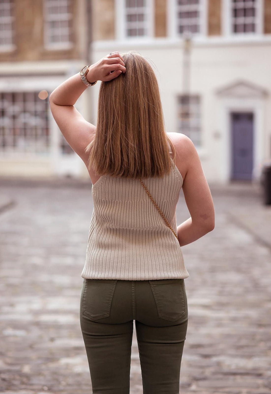 Olive Green Skinny Jeans With Ribbed Knit Top, Fitted Olive Green Skinny Jeans With Ribbed Knit Top, Fitted — Green Jeans Outfits